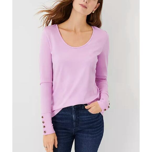 NWT - Ann Taylor Button Cuff Scoop Neck Top Pink Small - Picture 1 of 8